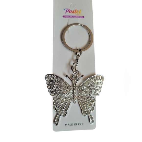 Silver Rhinestone Butterfly Keychain - Picture 3 of 6